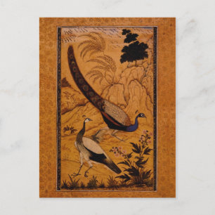 Cartão Postal Pavão numa Paisagem por Ustad Mansur