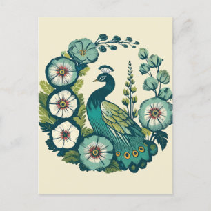Cartão Postal Pavões Azuis e Verdes Vintage Peacock