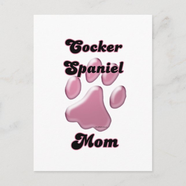 Cartão Postal Pawprint rosa da mãe do Cocker Spaniel (Frente)