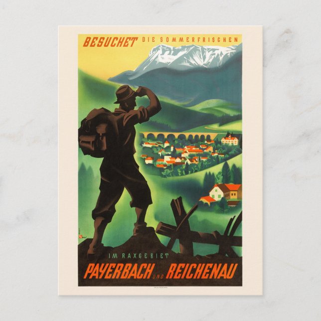 Cartão Postal Payerbach Reichenau Áustria Poster vintage 1938 (Frente)