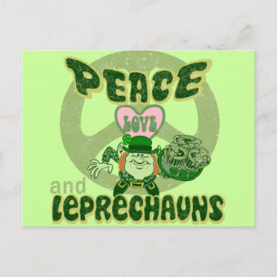 Cartão Postal Paz Amor e Leprechauns