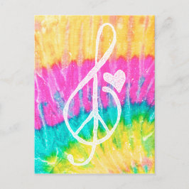 Cartão Postal Paz Amor e Música Nota Tie Dye Heart