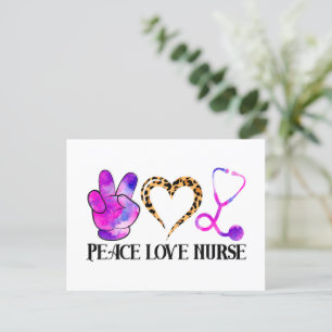 Cartão Postal Paz Amor Enfermeira – Design de Enfermeira Fofa