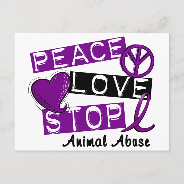 Cartão Postal PAZ AMOR PARAR O Abuso Animal (Frente)