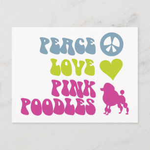 Cartão postal Paz Amor Poodles Rosa, personalizar