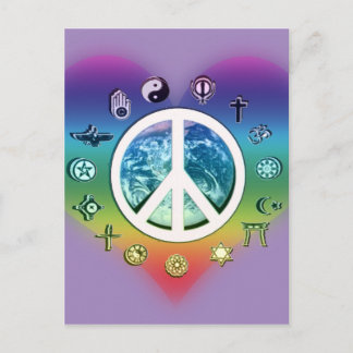 Cartão Postal Paz Mundial com Símbolos Religiosos