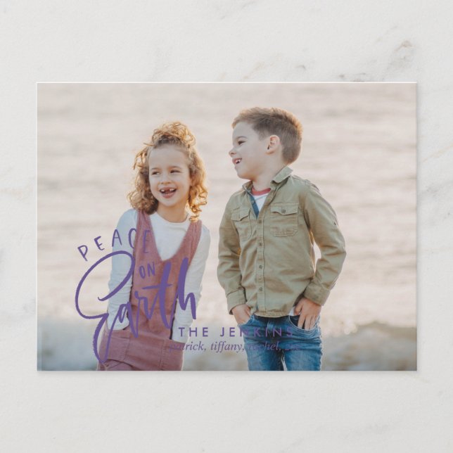 Cartão Postal Paz na foto do feriado do Natal do roxo | da terra (Frente)