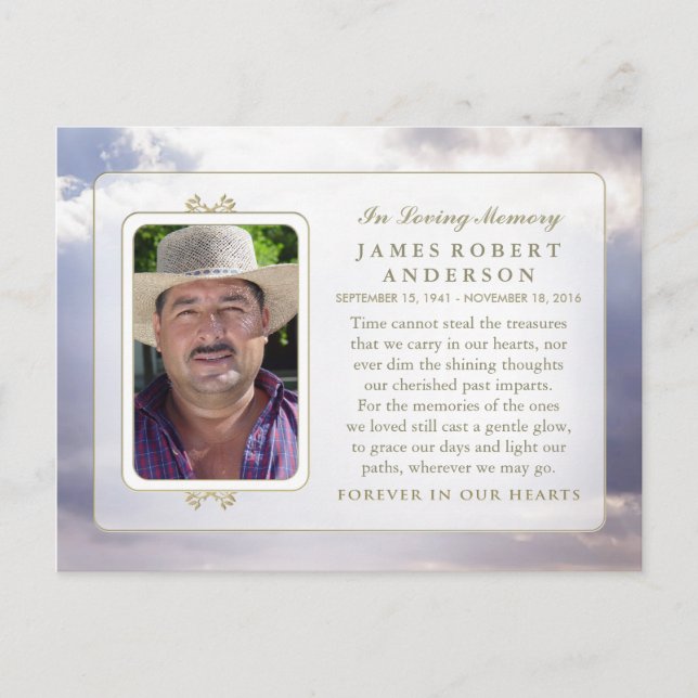 Cartão Postal Paz no céu na simpatia da memória Obrigado PostCar (Frente)