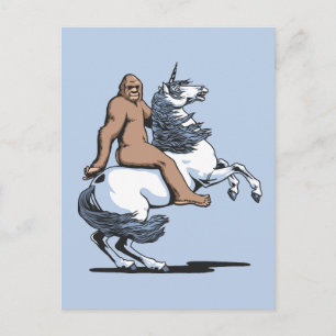 Cartão Postal Pé-grande montando um unicórnio