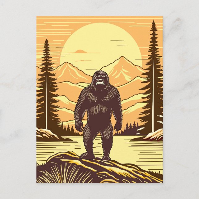 Cartão Postal Pé Grande Retro Vintage Sasquatch Montanhas   (Frente)