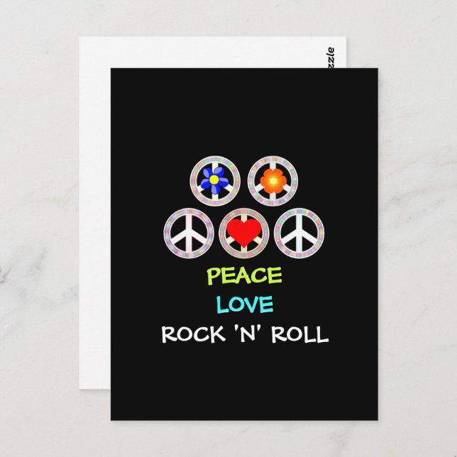 Cartão Postal Peace, Love and Rock 'n' Roll, (Frente/Verso)