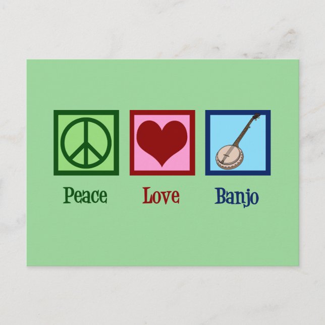 Cartão Postal Peace Love Banjo (Frente)
