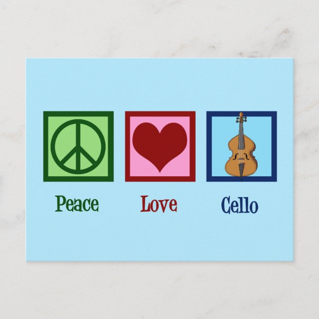 Cartão Postal Peace Love Cello (Frente)