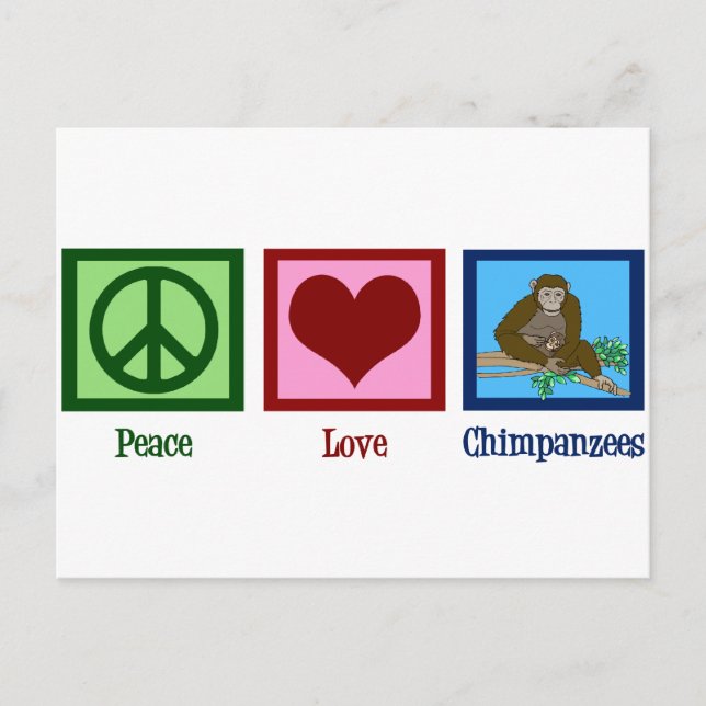 Cartão Postal Peace Love Chimpanzés (Frente)