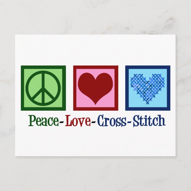 Cartão Postal Peace Love Cross Stitch (Frente)