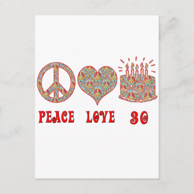 Cartão Postal Peace Love e 30 (Frente)