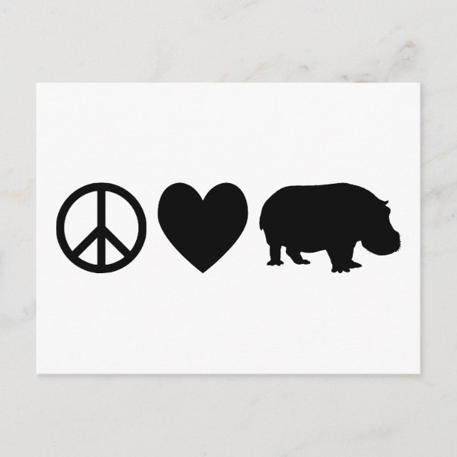Cartão Postal Peace Love e Hippos (Frente)