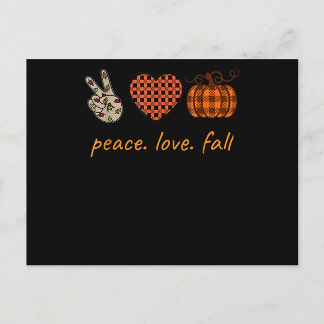 Cartão Postal Peace Love Fall Thanksgiving Leopard Pumpkin (Frente)