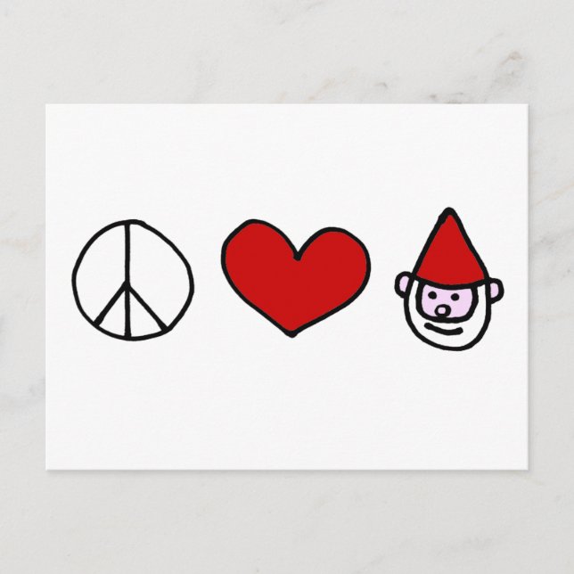 Cartão Postal Peace Love Gnome (Frente)