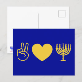 Cartão Postal Peace Love & Hanukkah | Versão Dourada