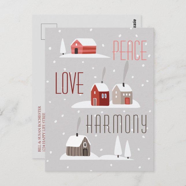 Cartão Postal Peace Love Harmony Retro Christmas Holiday Photo (Frente/Verso)