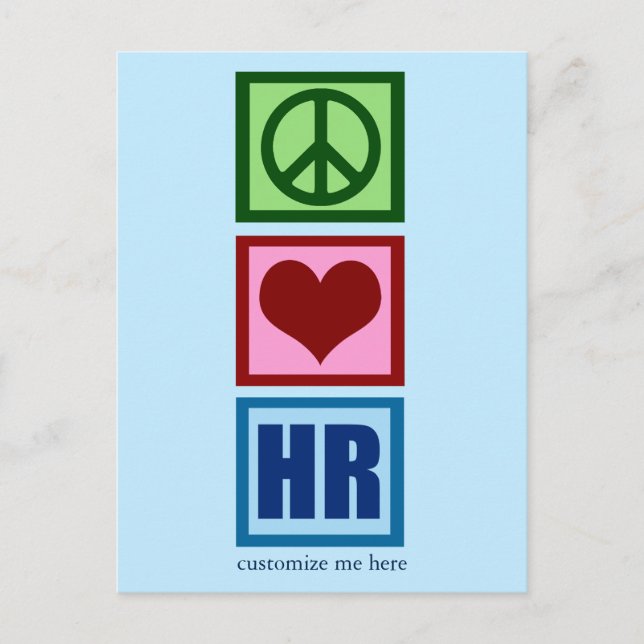 Cartão Postal Peace Love HR Recursos Humanos Personalizados Azul (Frente)