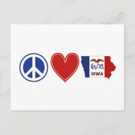 Cartão Postal Peace Love Iowa Map Shaped State Flag Red Heart