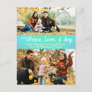 Cartão Postal Peace Love Joy Green Iridescent Holiday Photo