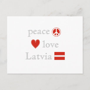 Cartão Postal Peace Love Latvia Heart and Letônia Flag