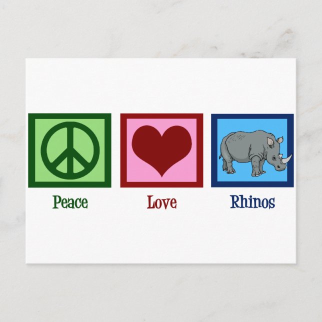 Cartão Postal Peace Love Rhinos (Frente)