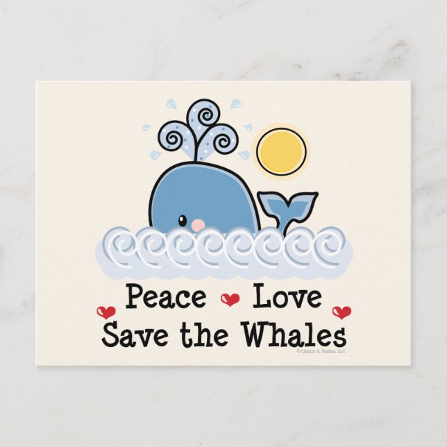 Cartão Postal Peace Love Save The Whales Postcard (Frente)