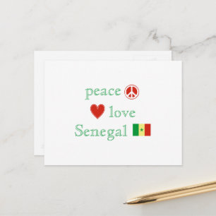 Cartão Postal Peace Love Senegal Heart and Senegal Flag
