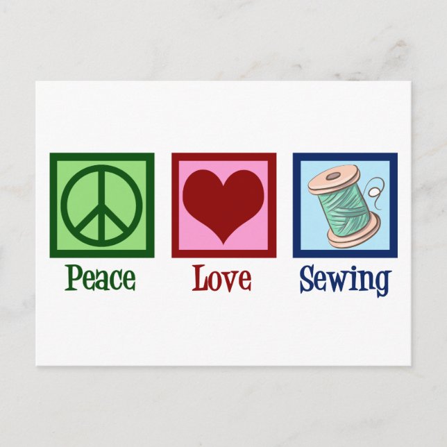 Cartão Postal Peace Love Sewing Cujo Seamstresse (Frente)