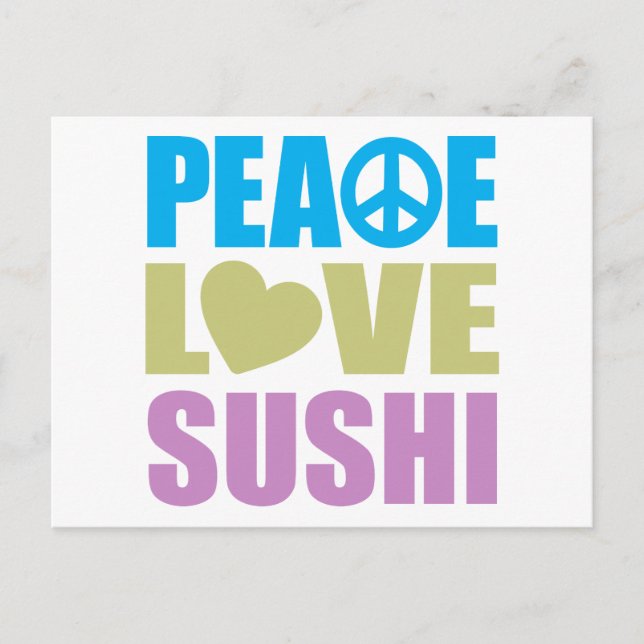 Cartão Postal Peace Love Sushi (Frente)