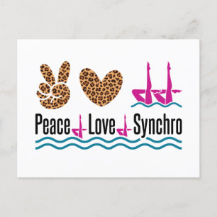 Cartão Postal Peace Love Synchro Synchronized Nadando Artístico