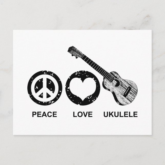 Cartão Postal Peace Love Ukulele (Frente)