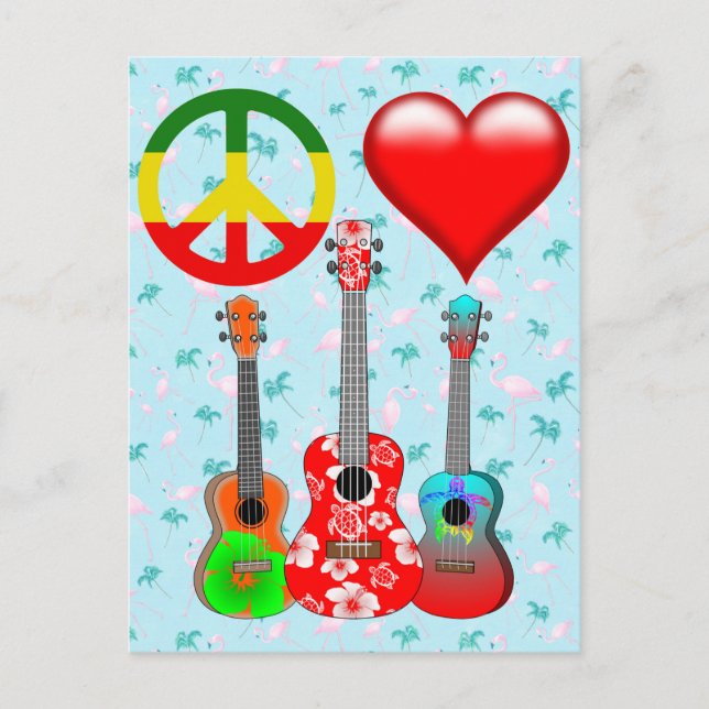 Cartão Postal Peace Love Ukuleles (Frente)