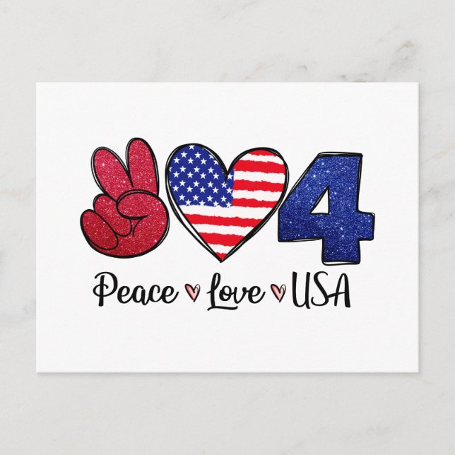 Cartão Postal Peace Love USA 4 de julho (Frente)