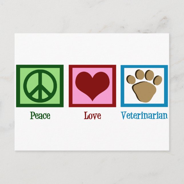 Cartão Postal Peace Love Veterinarian (Frente)