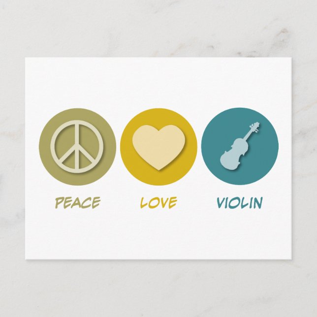 Cartão Postal Peace Love Violin (Frente)