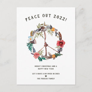 Cartão Postal Peace Out 2022   Rua Boho Floral de Ano Novo