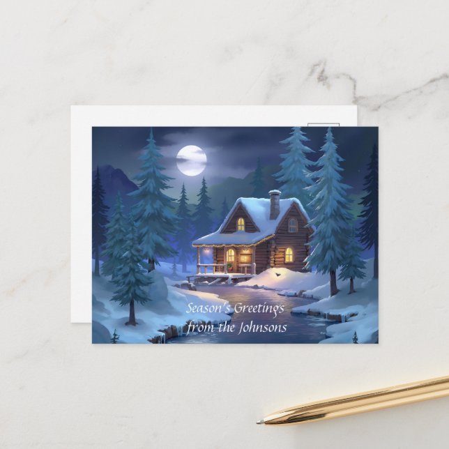 Cartão Postal Peaceful Cabin in Winter Forest (Frente/Verso In Situ)