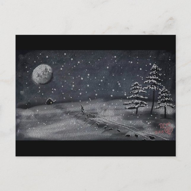 Cartão Postal peaceful snowy night chalkboard scene (Frente)