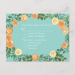 Cartão Postal Peach Aqua Teal Wedding Rosa Floral