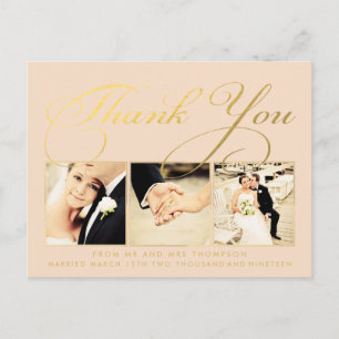 Cartão Postal Peach Casamento Dourado Obrigado Cartão-Postal