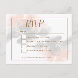 Cartão Postal Peach e cinza mole mármore/Dourada tipografia RSVP