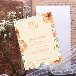 Cartão Postal Peach Garden Meadow Floral Monogram Wedding Invite