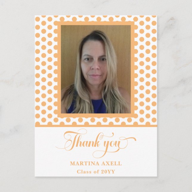 Cartão Postal Peach Graduação Obrigado Cartão-postal (Frente)