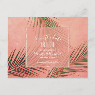 Cartão Postal Peach Palm Tree Beach Casamento Salve as Datas