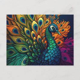 Cartão Postal Peacock Colorido, Estilo Art Deco